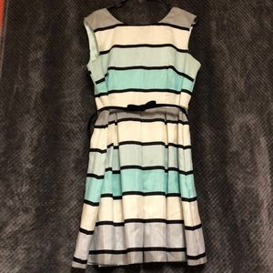 Pale Blue, Grey, and White Striped Dress
